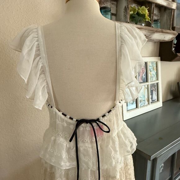 NWT Free People Womens Tie Front Embroidered Tiered Selena Maxi Top Ivory Small - Picture 11 of 16